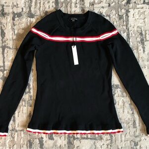 Anthropologie Moelleux Knit Sweater Lightweight Black and Red W/ Flare Wrists M